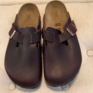 Birkenstock Dark Brown Leather Clogs with Buckle